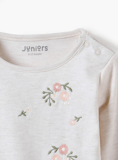 Juniors Floral Embroidered Top and Pyjama Set-baby-girls-clothing-nightwear-pyjamasets-image-4