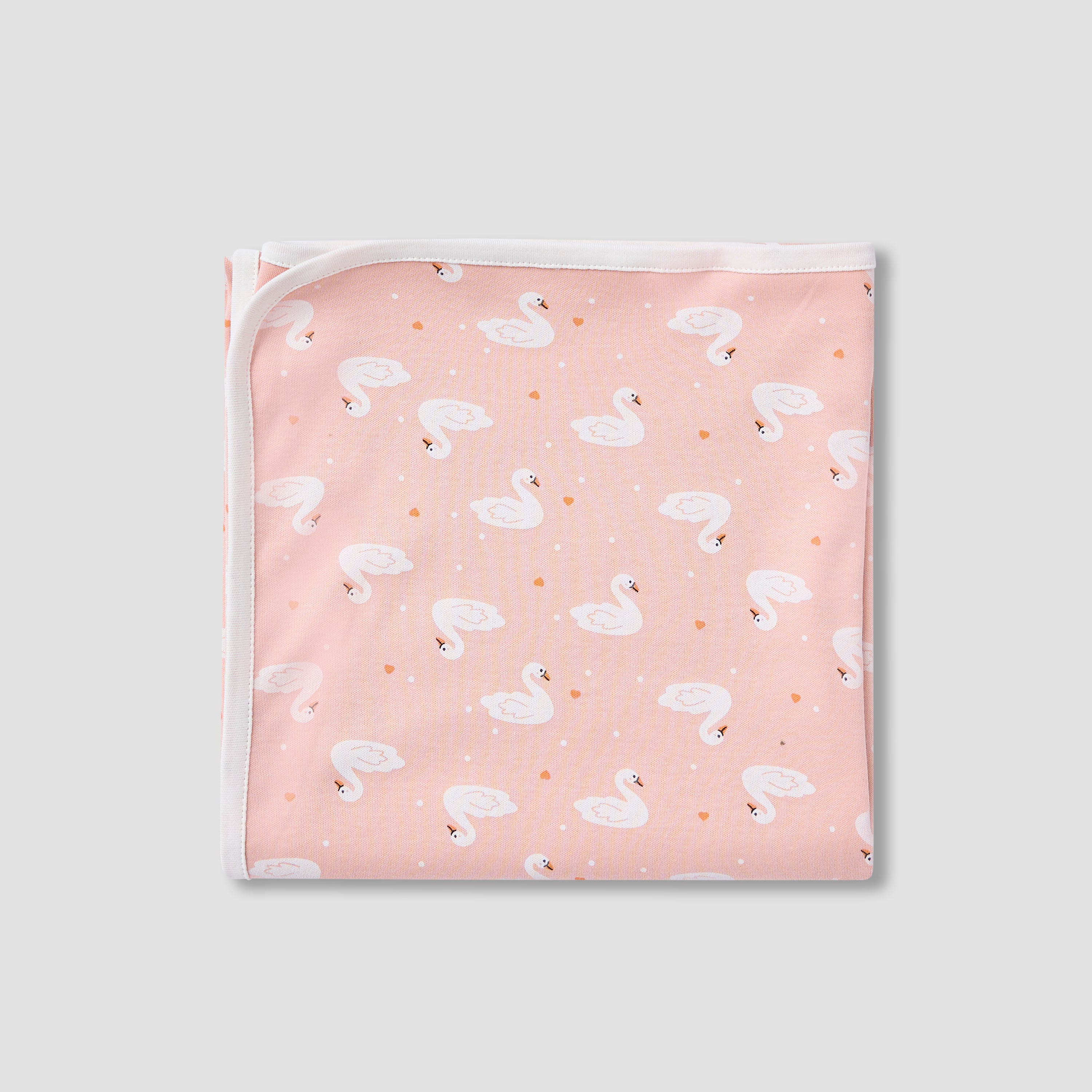 Juniors Swan Print Sleepsuit with Bib and Blanket
