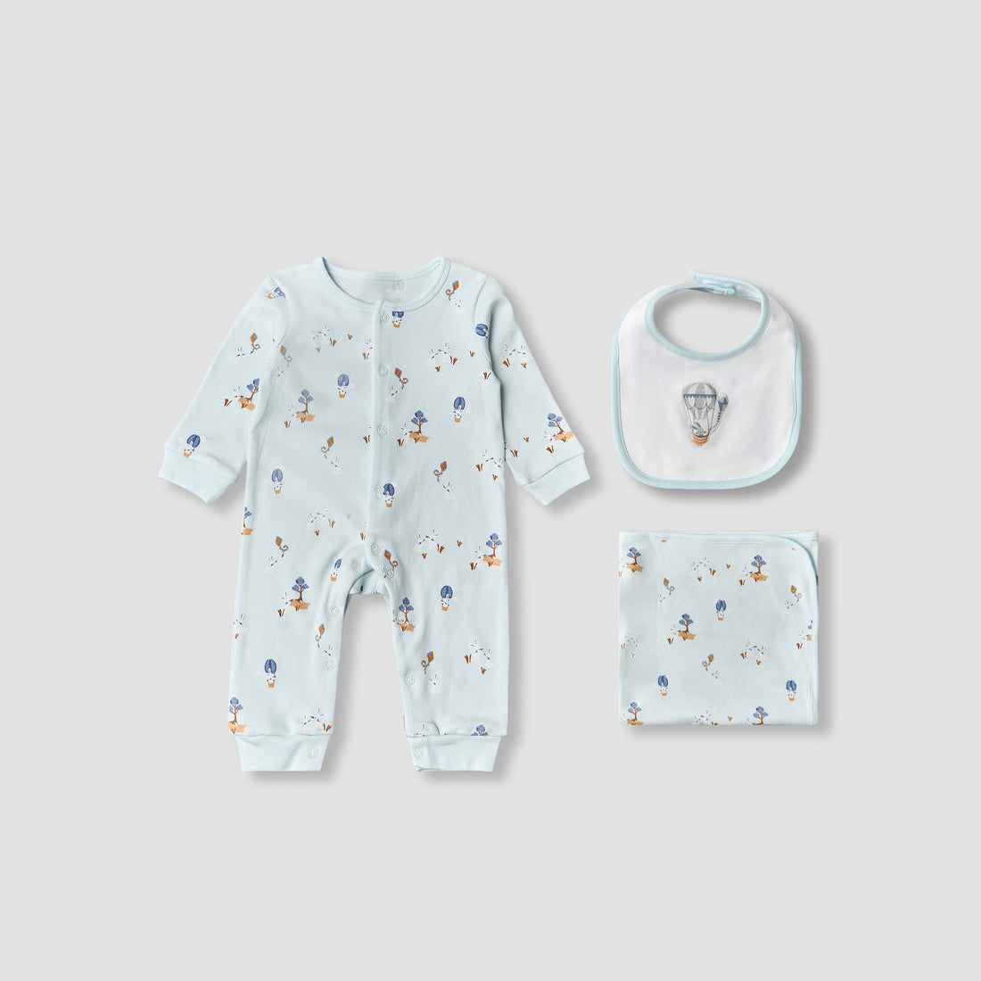 Set of 3 Juniors Clothing Gift Set with Print - Blue / 0-3 mths