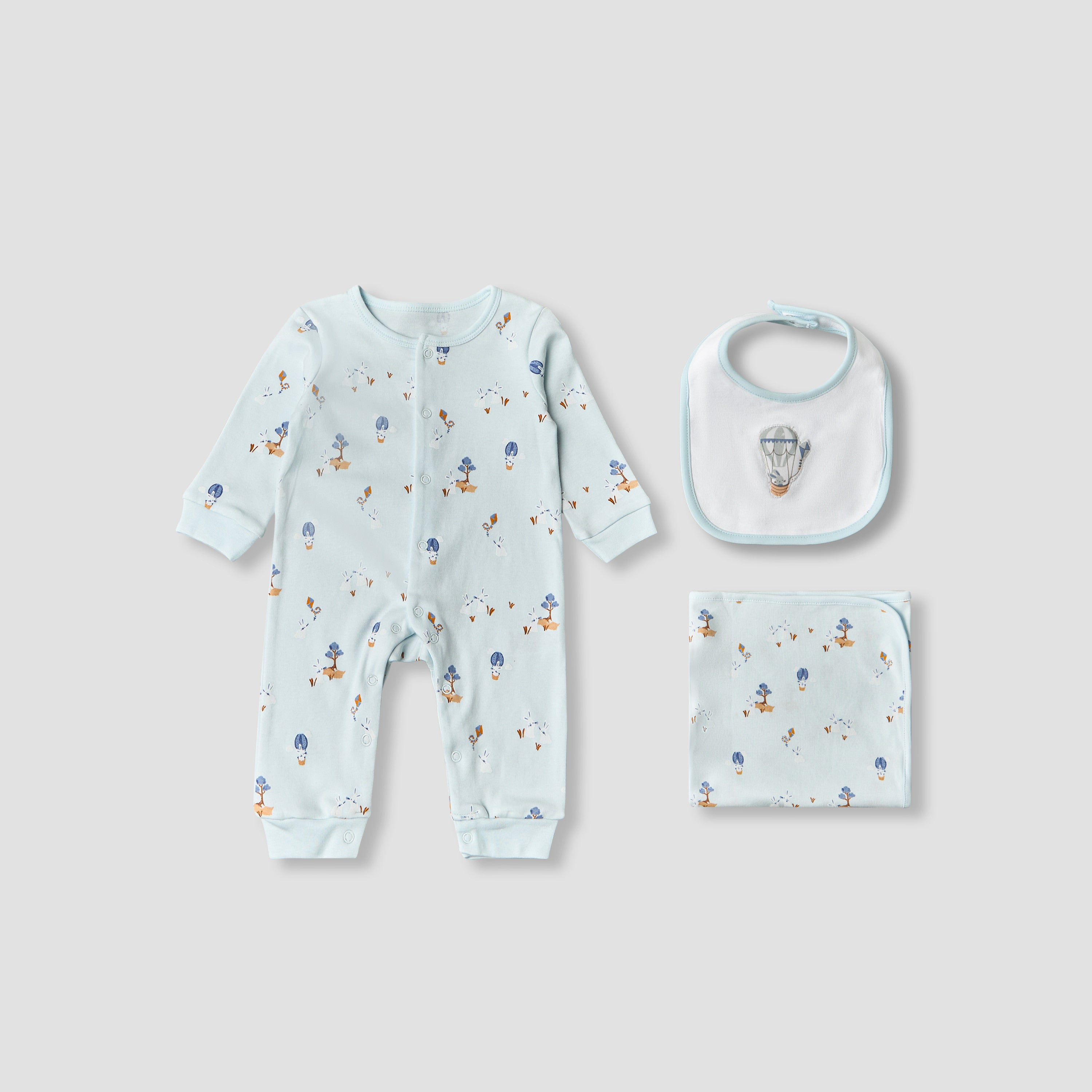 Set of 3 Juniors Clothing Gift Set with Print - Blue / 0-3 mths
