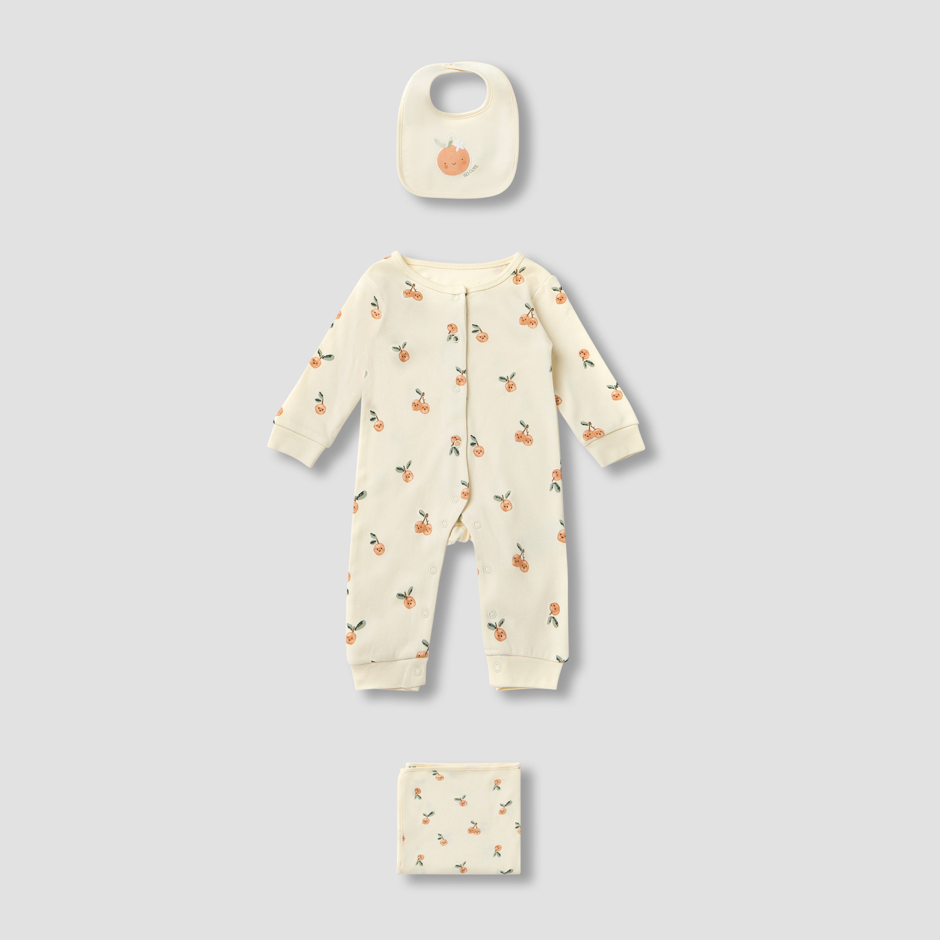 Juniors Printed Sleepsuit with Bib and Blanket - Cream / 0-3 mths