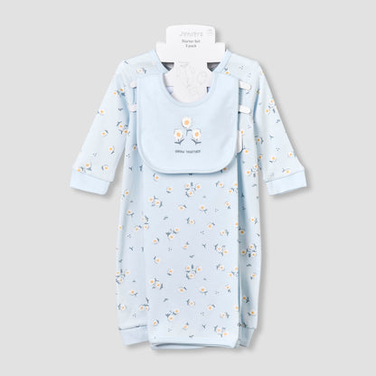 Set of 3 Juniors Clothing Gift Set with Floral Print - Blue / 0-3 mths