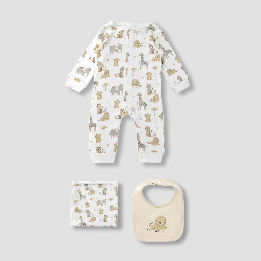 Juniors Wild Animal Print Sleepsuit with Bib and Blanket - Cream / 0-3 mths