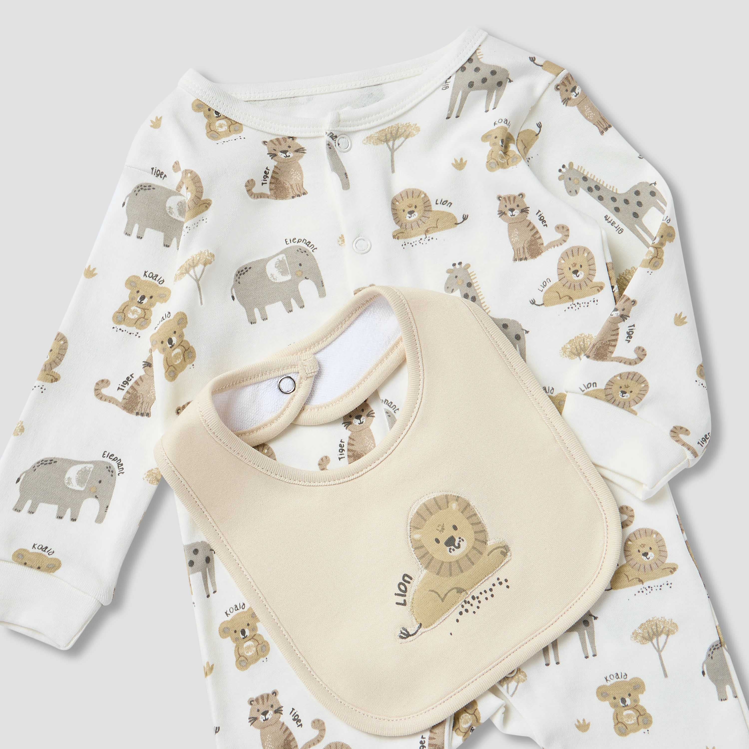 Juniors Wild Animal Print Sleepsuit with Bib and Blanket