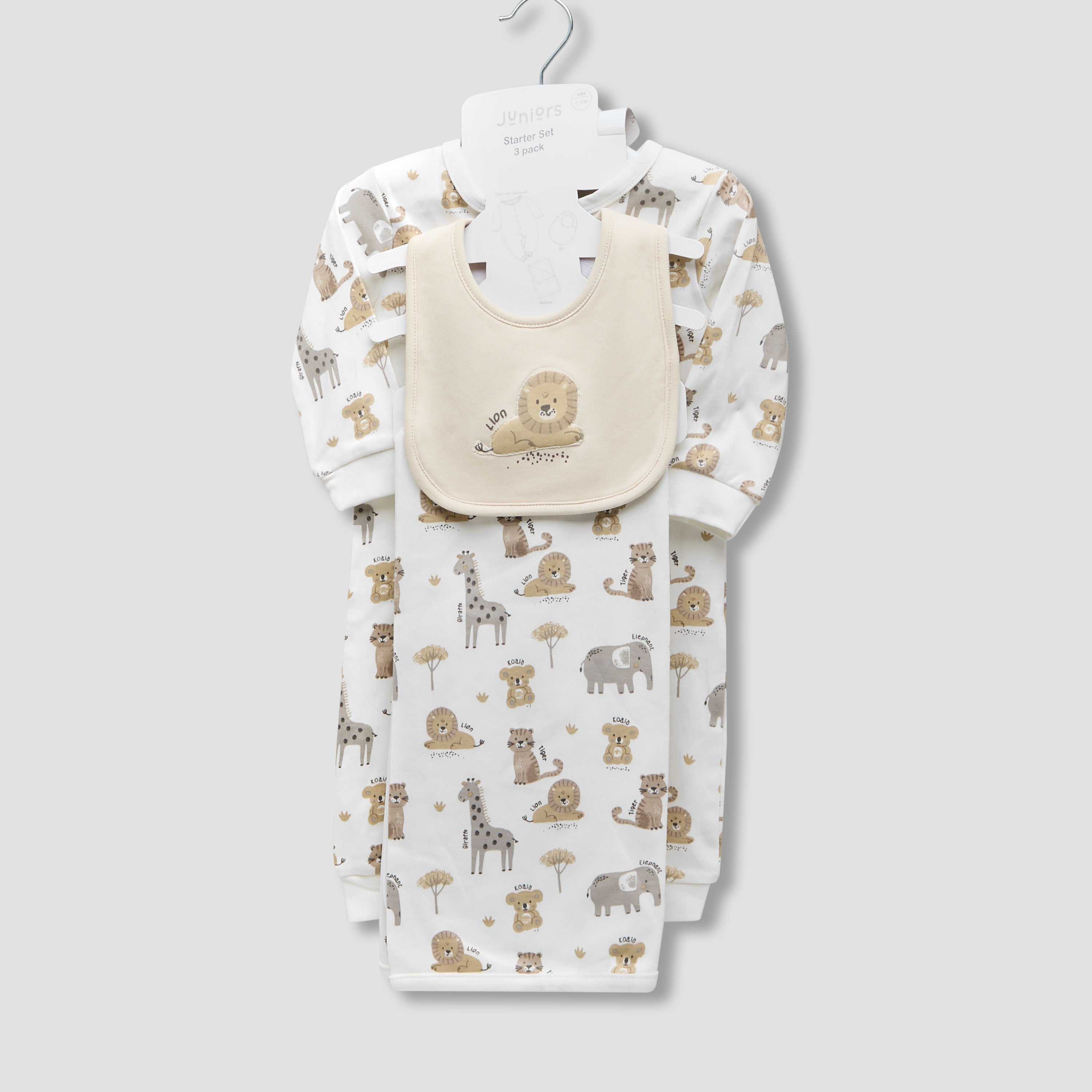 Juniors Wild Animal Print Sleepsuit with Bib and Blanket