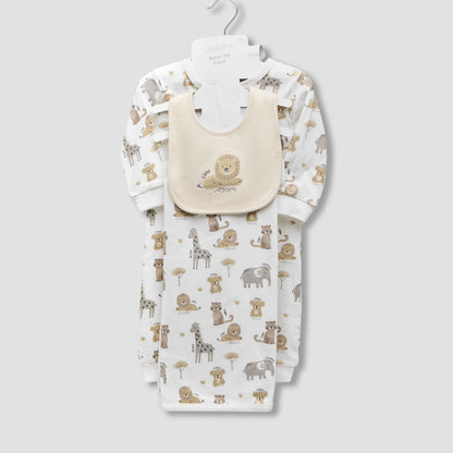 Juniors Wild Animal Print Sleepsuit with Bib and Blanket