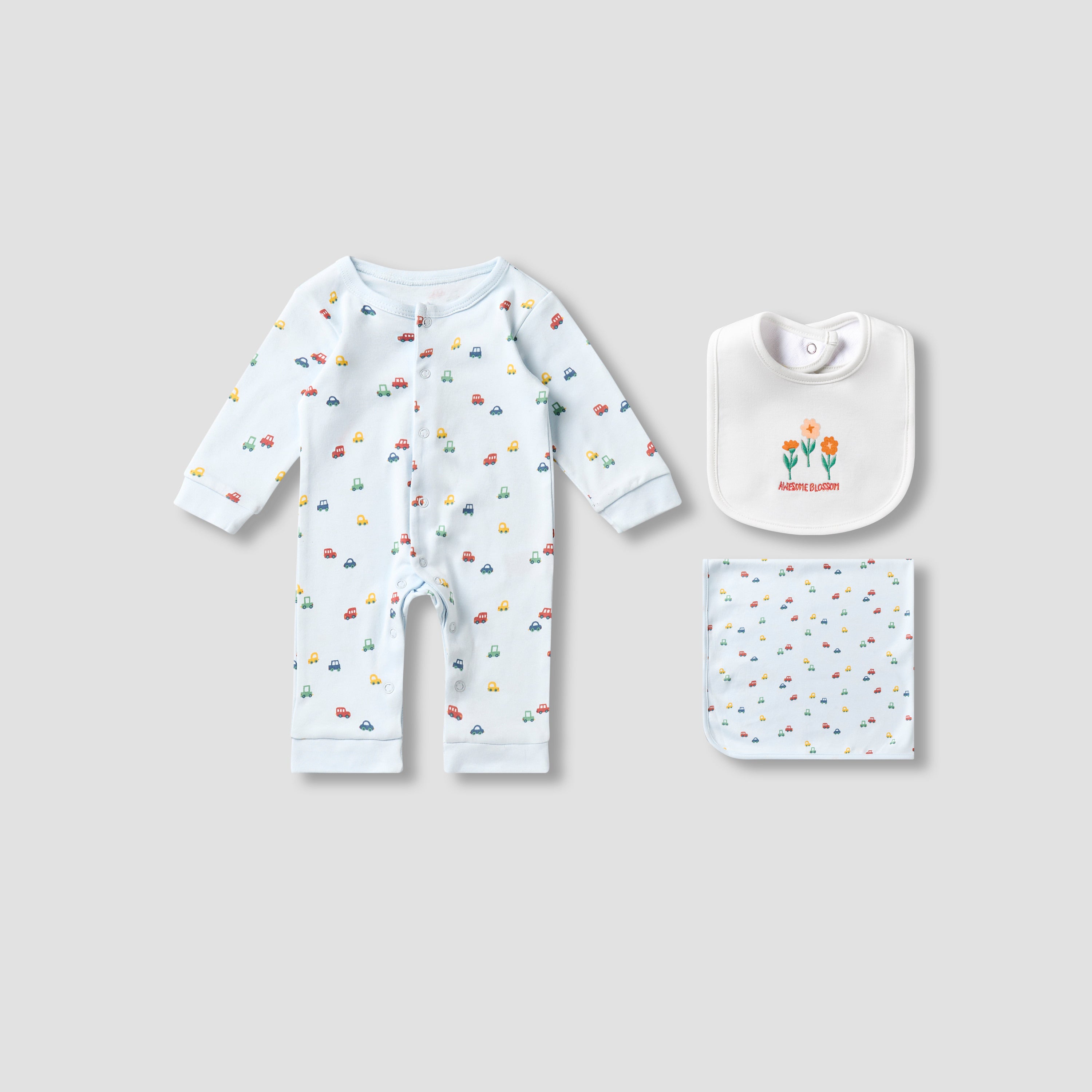 Set of 3 Juniors Clothing Gift Set with Vehicle Print - Blue / 0-3 mths