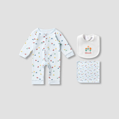Set of 3 Juniors Clothing Gift Set with Vehicle Print - Blue / 0-3 mths