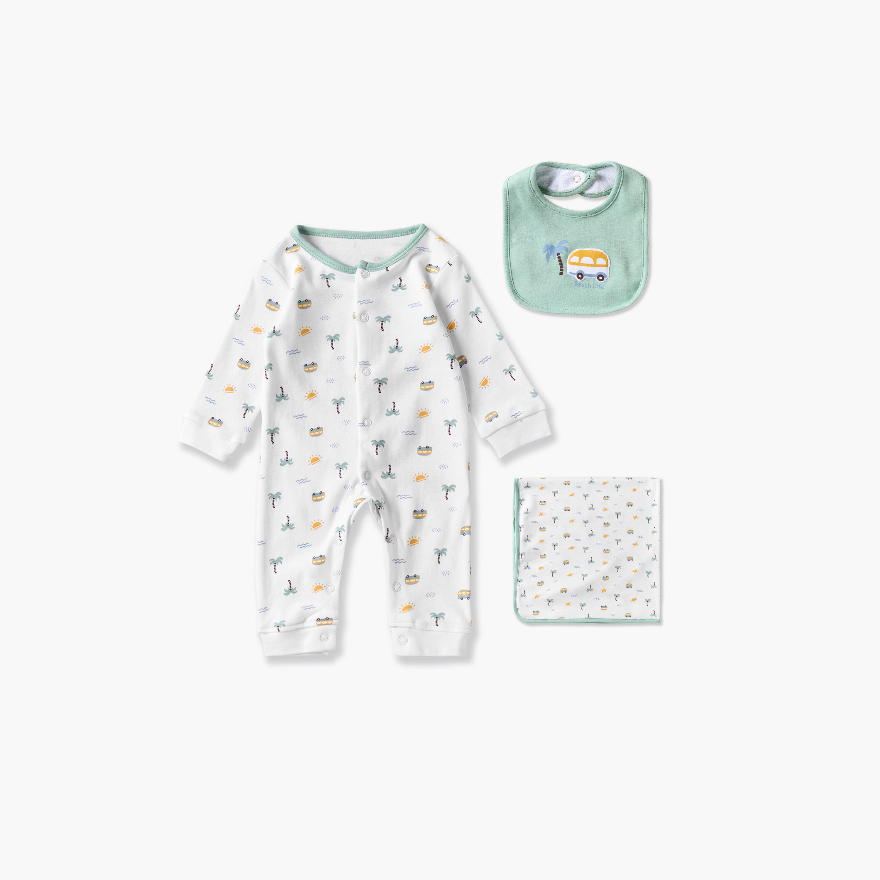 Set of 3 Juniors Clothing Gift Set with Print - White / 0-3 mths