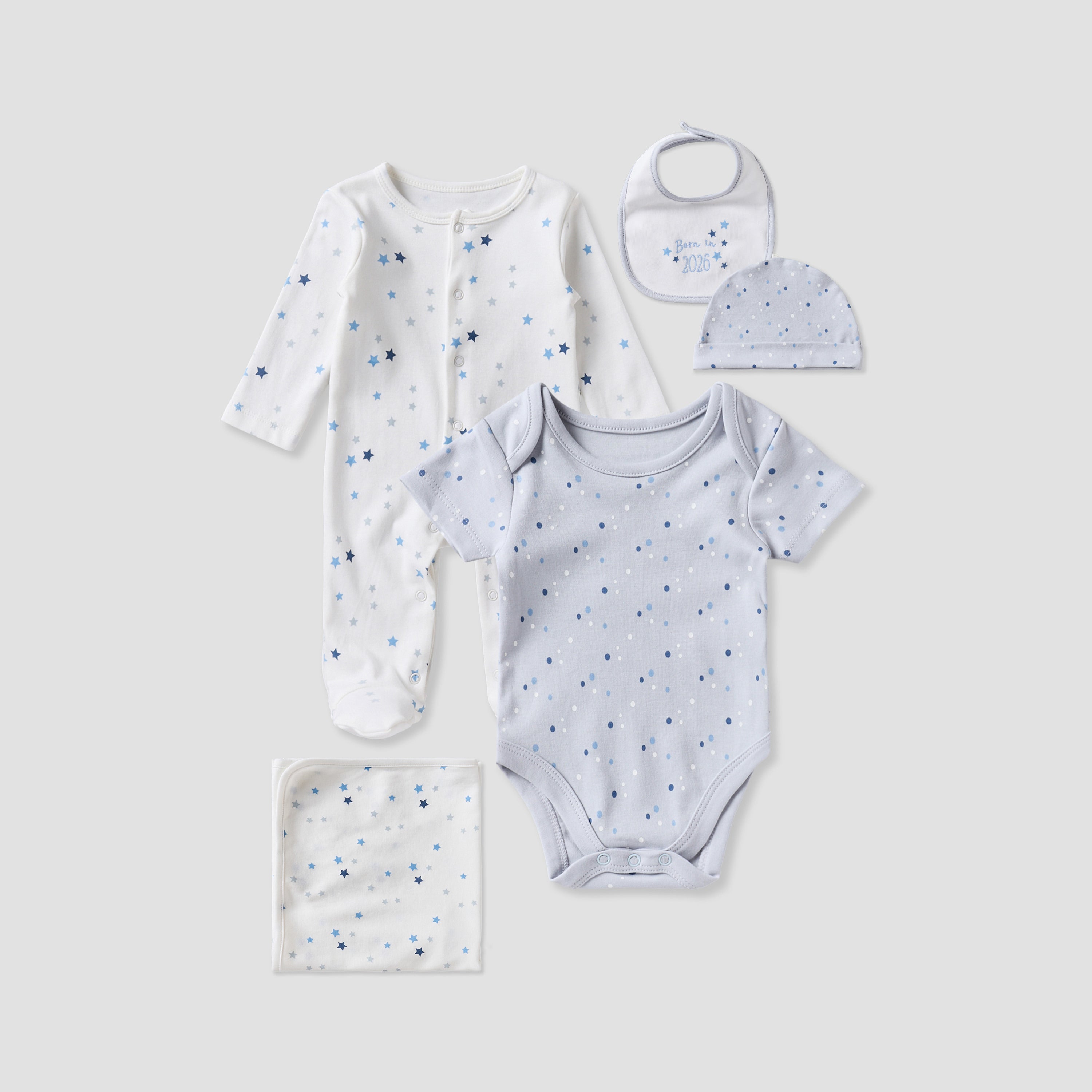 Set of 6 Juniors Clothing Gift Set with Star Print - Blue / 0-3 mths