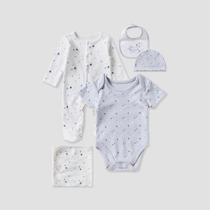 Set of 6 Juniors Clothing Gift Set with Star Print - Blue / 0-3 mths