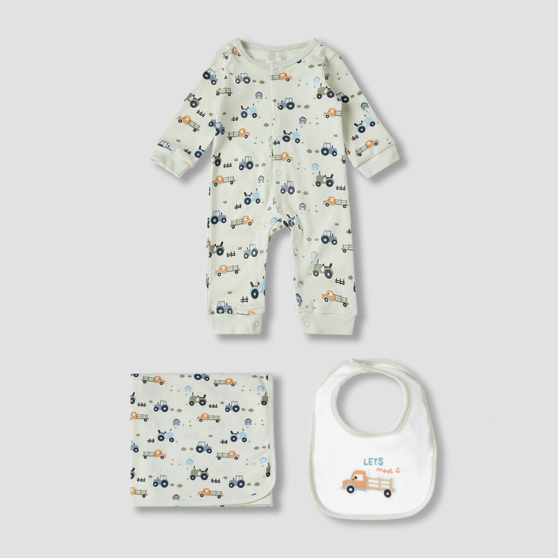 Set of 3 Juniors Clothing Gift Set with Snap Button Closure - Green / 0-3 mths