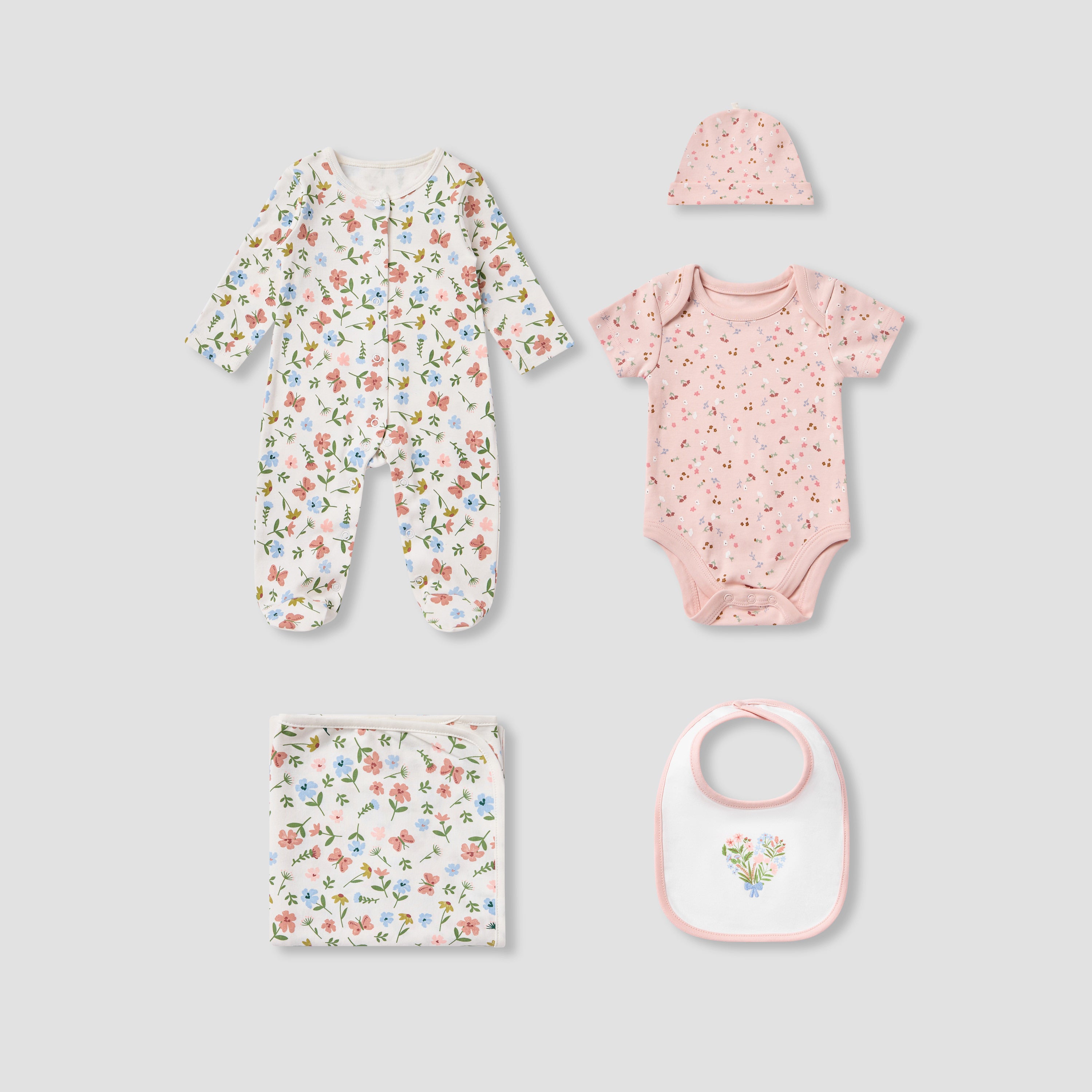 Juniors 6-Piece Floral Print Clothing Gift Set - Pink / 3-6 mths