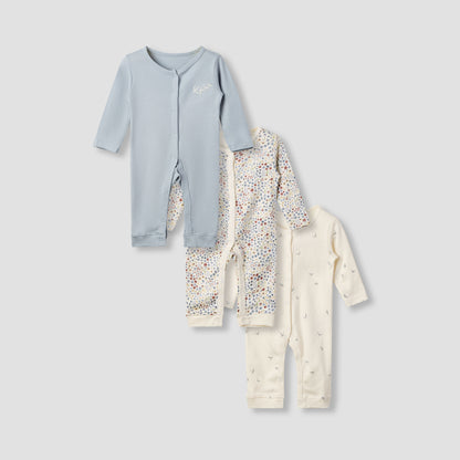 Juniors Printed Sleepsuit with Long Sleeves - Set of 3 - Blue / 12-18 mths