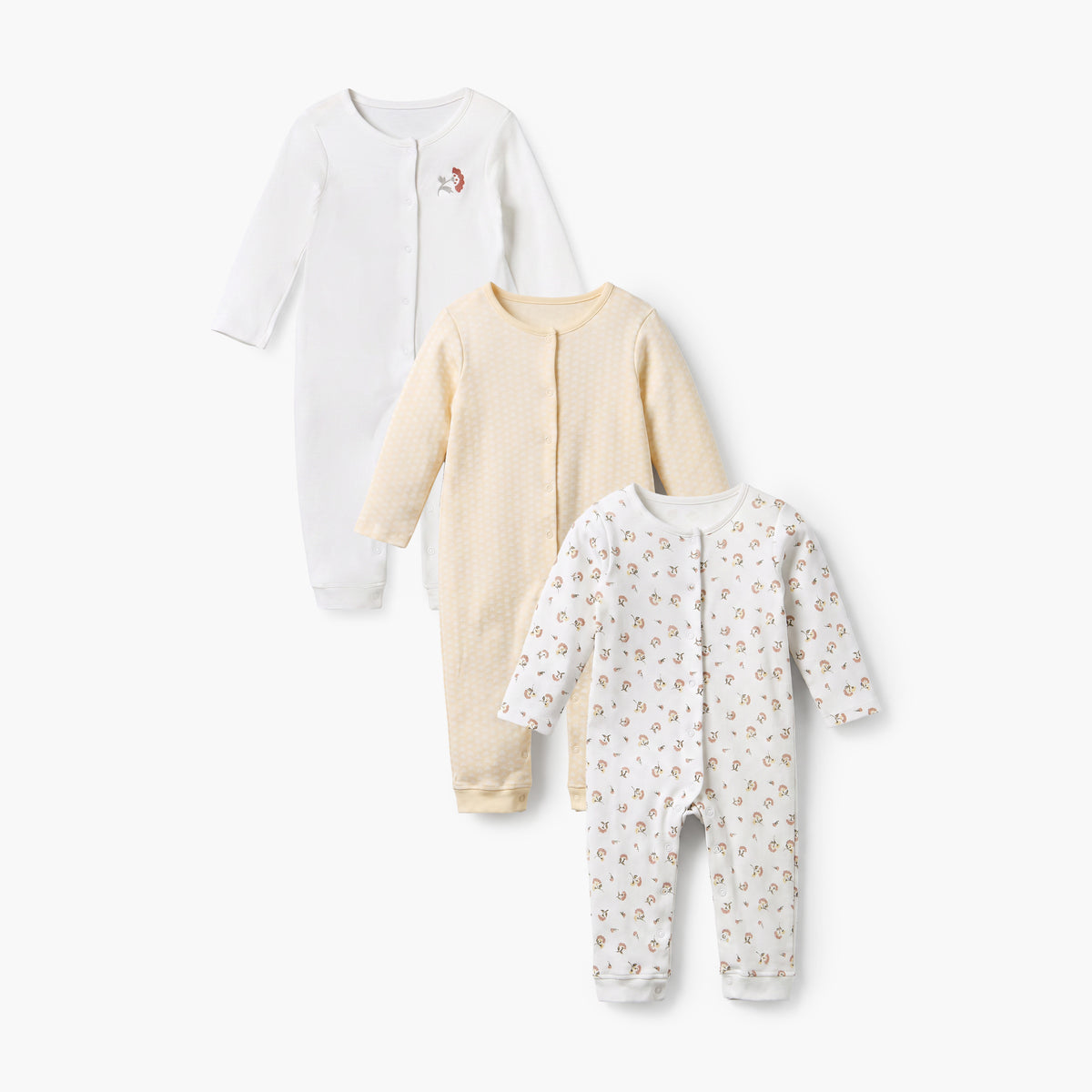 Pack of 3 Juniors Crew Neck Long Sleeves Sleepsuit with Floral Print