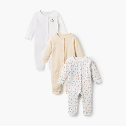 Pack of 3 Juniors Crew Neck Long Sleeves Sleepsuit with Floral Print