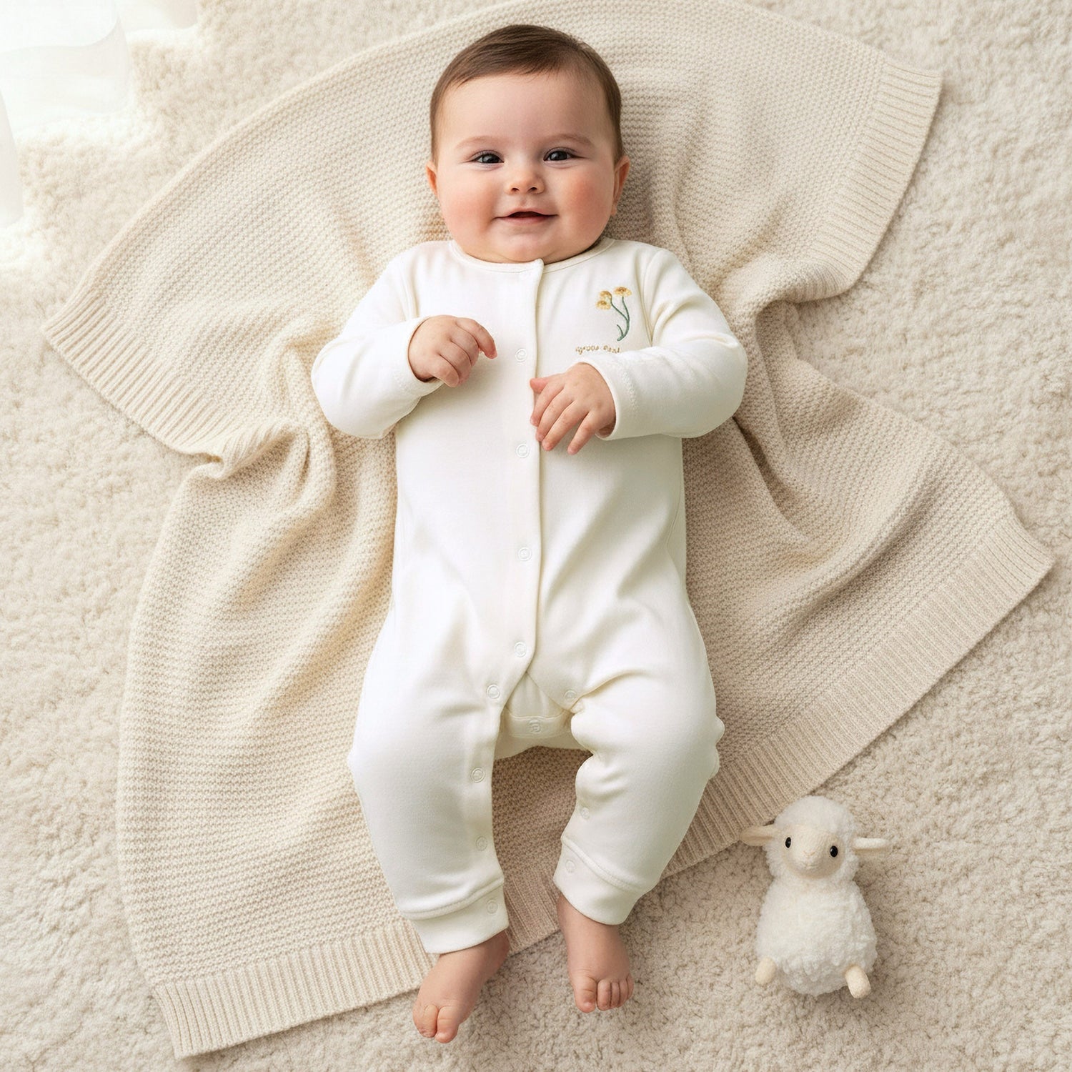 Pack of 3 Juniors Cotton Round Neck Long Sleeve Sleepsuit with Snap Button Closure