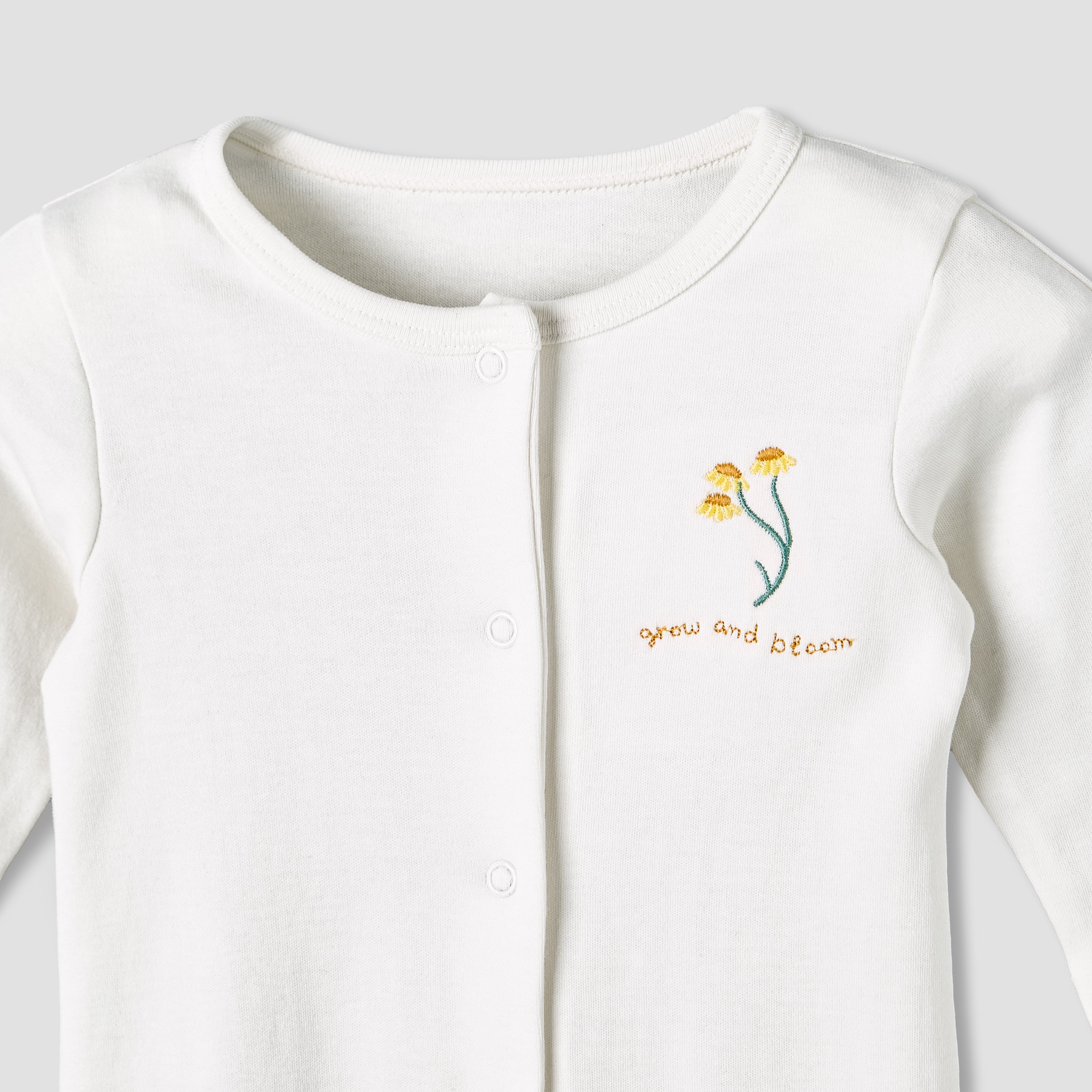 Pack of 3 Juniors Cotton Round Neck Long Sleeve Sleepsuit with Snap Button Closure