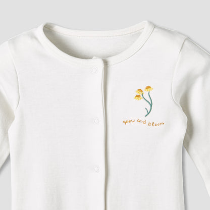 Pack of 3 Juniors Cotton Round Neck Long Sleeve Sleepsuit with Snap Button Closure