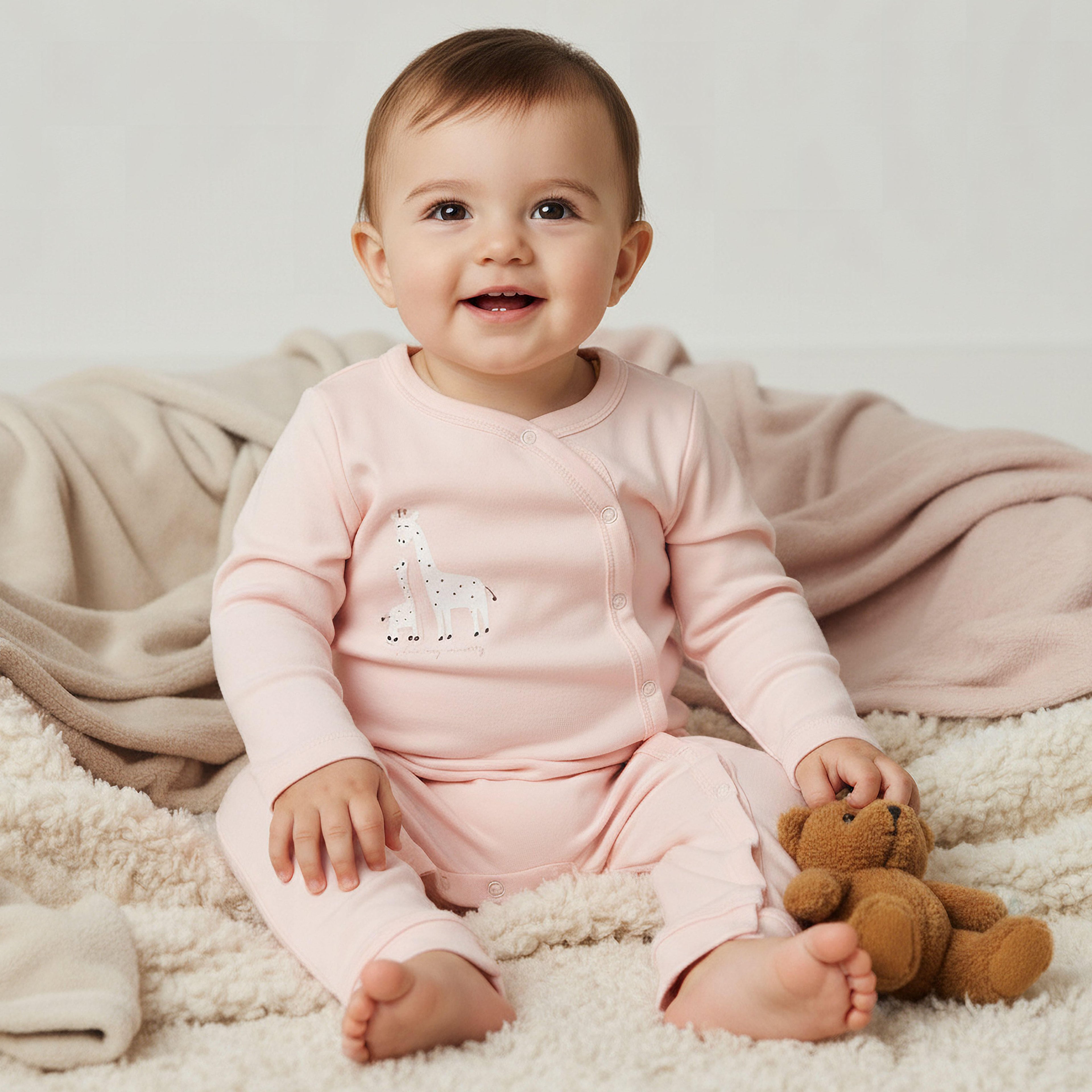 Pack of 3 Juniors Cotton Round Neck Long Sleeves Sleepsuit with Giraffe Print