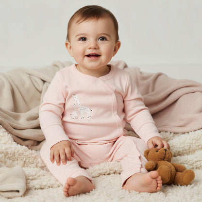 Pack of 3 Juniors Cotton Round Neck Long Sleeves Sleepsuit with Giraffe Print