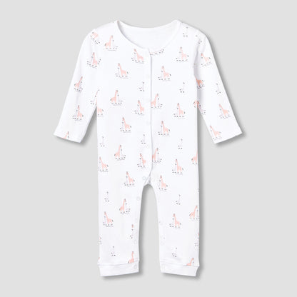 Pack of 3 Juniors Cotton Round Neck Long Sleeves Sleepsuit with Giraffe Print
