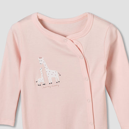 Pack of 3 Juniors Cotton Round Neck Long Sleeves Sleepsuit with Giraffe Print