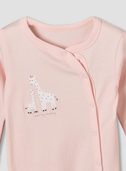 Pack of 3 Juniors Cotton Round Neck Long Sleeves Sleepsuit with Giraffe Print-baby-girls-clothing-nightwear-sleepsuits-image-9