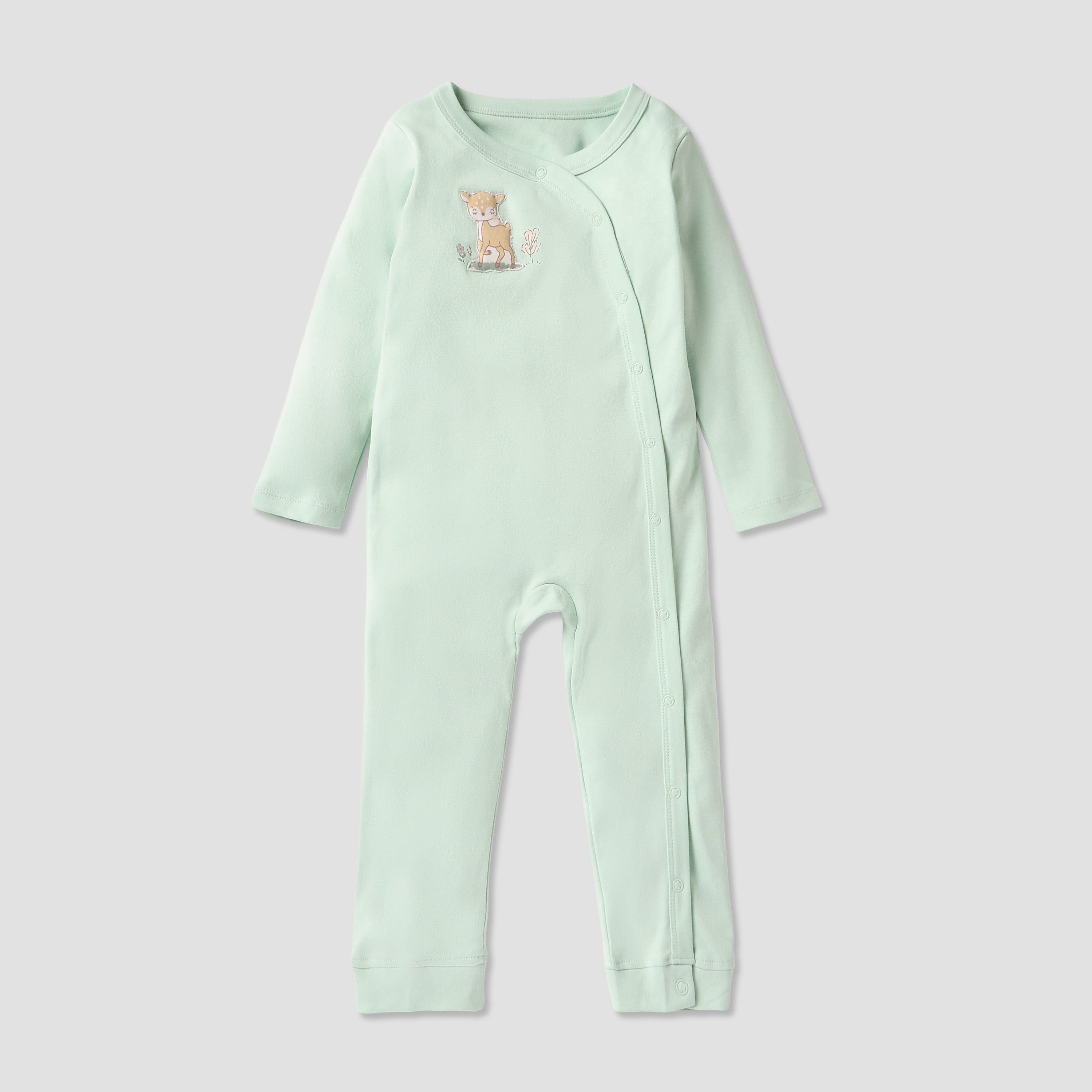 Juniors Printed Sleepsuit with Button Closure and Long Sleeves - Set of 3