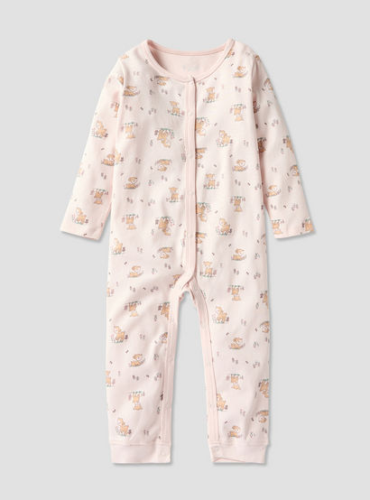 Juniors Printed Sleepsuit with Button Closure and Long Sleeves - Set of 3-baby-girls-clothing-nightwear-sleepsuits-image-4