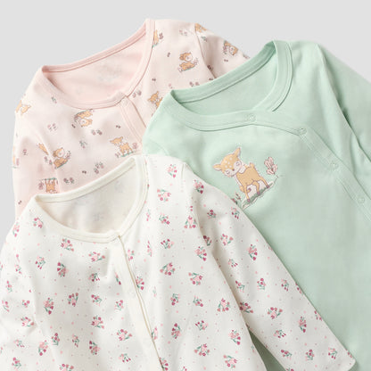 Juniors Printed Sleepsuit with Button Closure and Long Sleeves - Set of 3