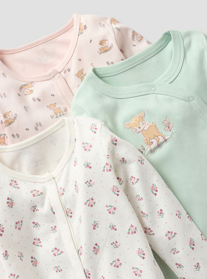 Juniors Printed Sleepsuit with Button Closure and Long Sleeves - Set of 3-baby-girls-clothing-nightwear-sleepsuits-image-5