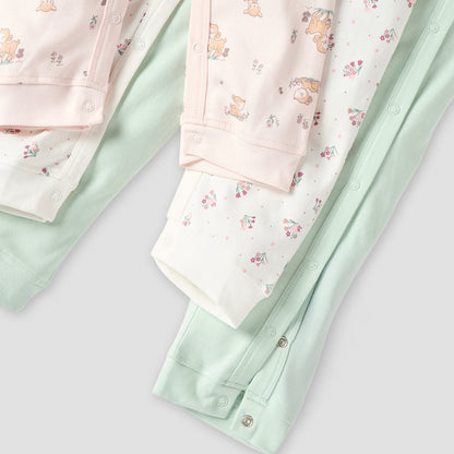 Juniors Printed Sleepsuit with Button Closure and Long Sleeves - Set of 3