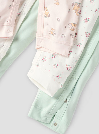 Juniors Printed Sleepsuit with Button Closure and Long Sleeves - Set of 3-baby-girls-clothing-nightwear-sleepsuits-image-6
