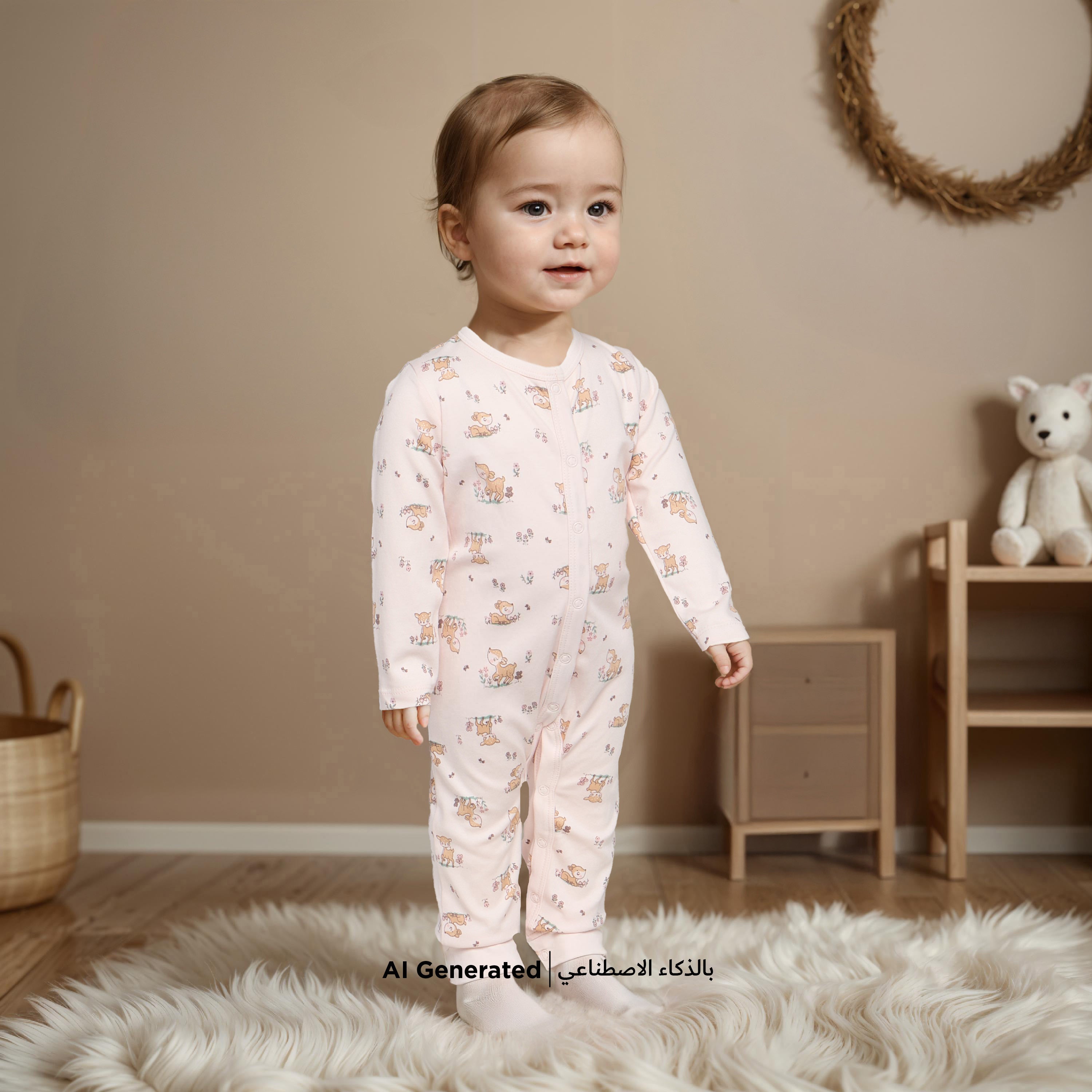 Juniors Printed Sleepsuit with Button Closure and Long Sleeves - Set of 3