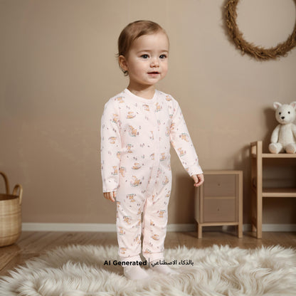Juniors Printed Sleepsuit with Button Closure and Long Sleeves - Set of 3