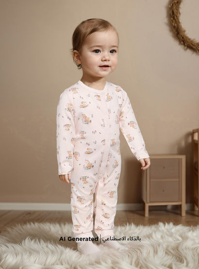 Juniors Printed Sleepsuit with Button Closure and Long Sleeves - Set of 3-baby-girls-clothing-nightwear-sleepsuits-image-7