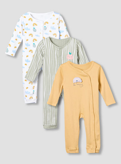 Pack of 3 Juniors Cotton Round Neck Long Sleeves Sleepsuit with Fun Print-baby-girls-clothing-nightwear-sleepsuits-image-1