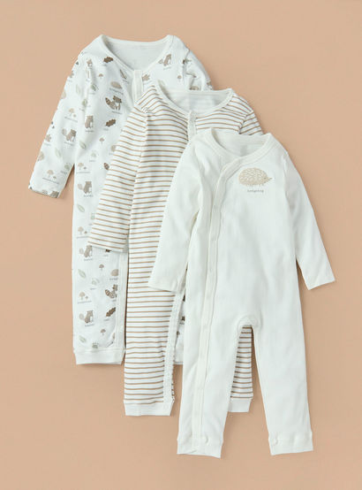 Juniors Printed Sleepsuit with Button Closure - Set of 3-promo_babyshop_Buy2for115_UAE130126-image-1