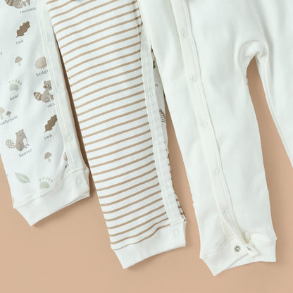 Juniors Printed Sleepsuit with Button Closure - Set of 3