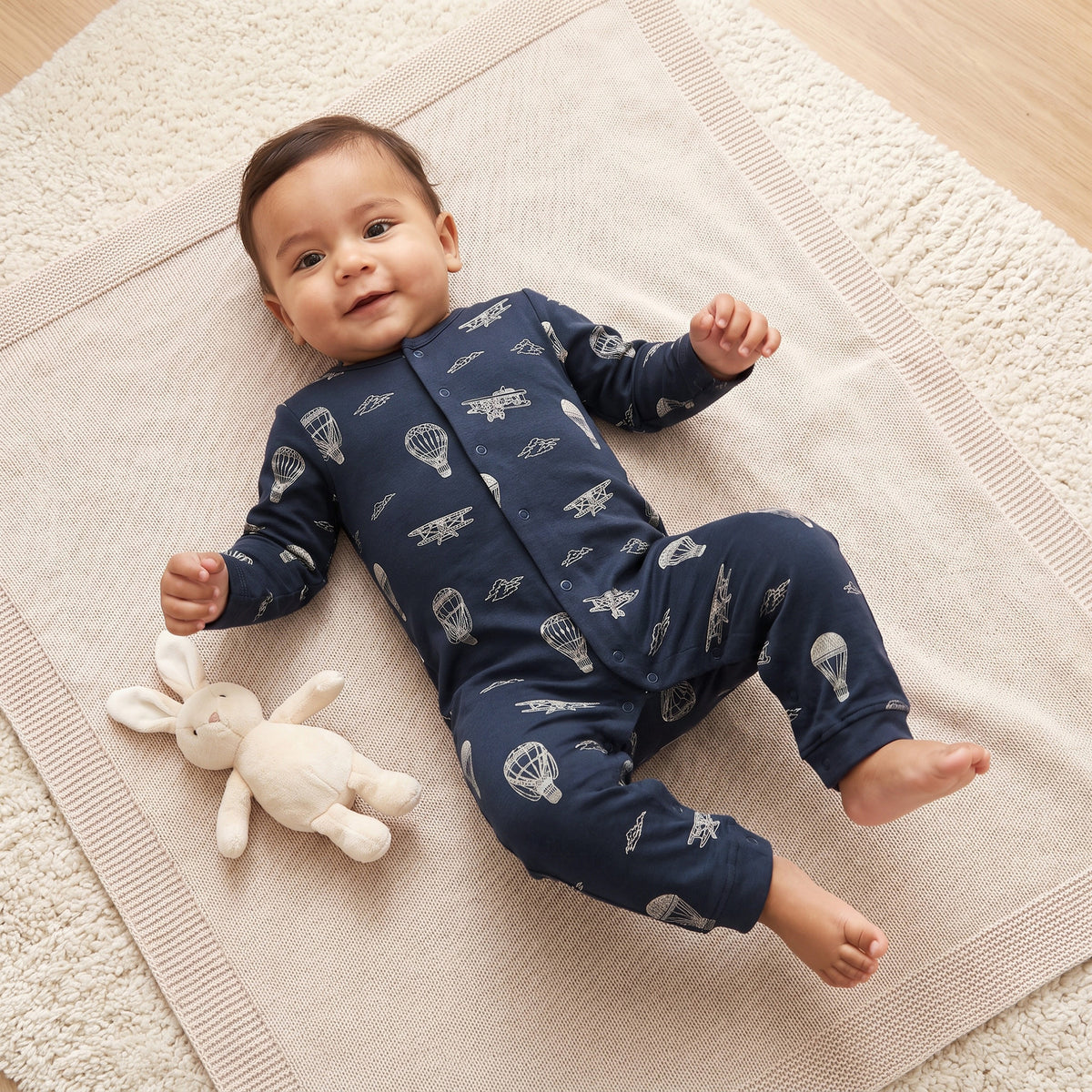 Pack of 3 Juniors Cotton Crew Neck Long Sleeves Sleepsuit with Hot Air Balloon Print