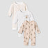 Pack of 3 Juniors Cotton Round Neck Long Sleeve Sleepsuit with Snap Button Closure - Beige / 12-18 mths