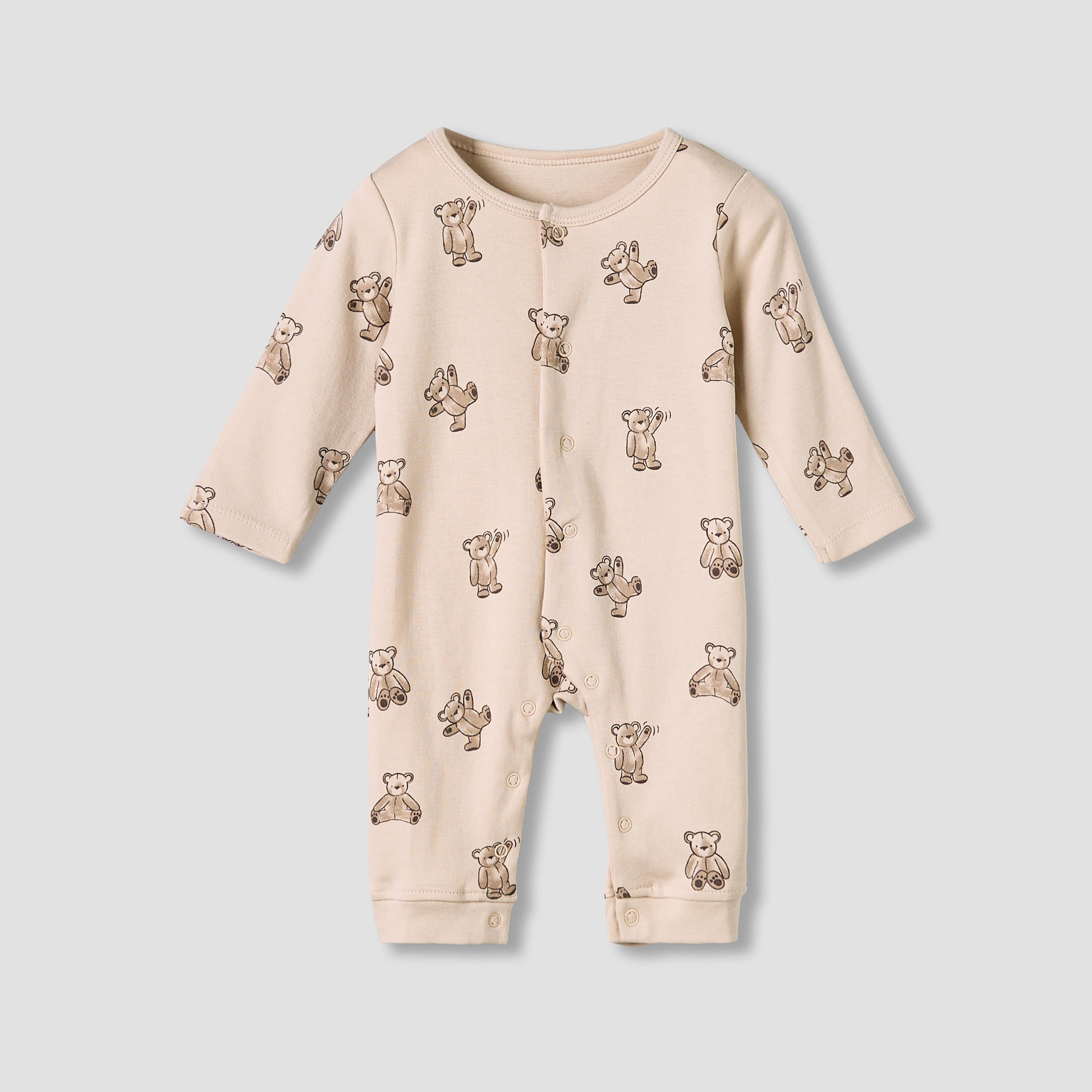 Pack of 3 Juniors Cotton Round Neck Long Sleeve Sleepsuit with Snap Button Closure