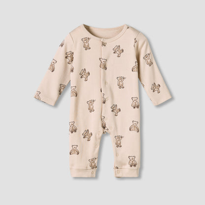 Pack of 3 Juniors Cotton Round Neck Long Sleeve Sleepsuit with Snap Button Closure