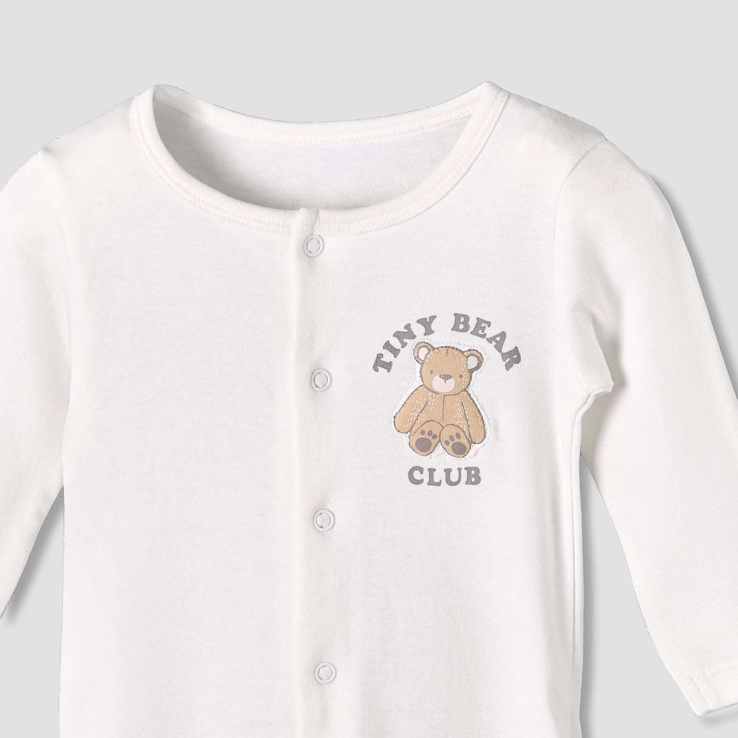 Pack of 3 Juniors Cotton Round Neck Long Sleeve Sleepsuit with Snap Button Closure
