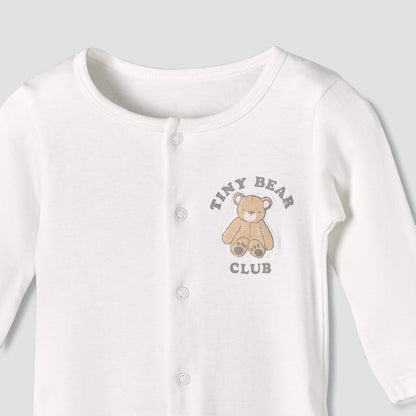 Pack of 3 Juniors Cotton Round Neck Long Sleeve Sleepsuit with Snap Button Closure