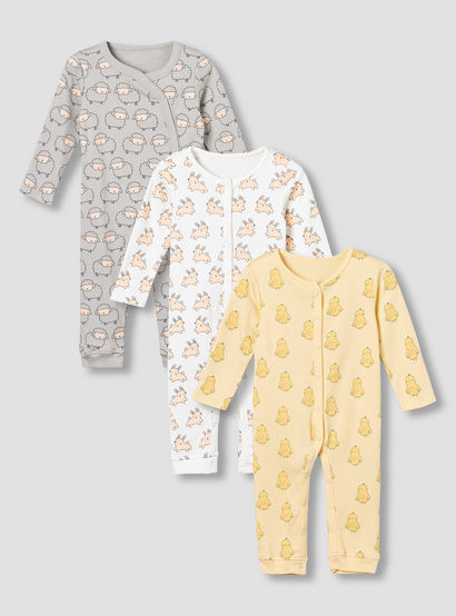 Pack of 3 Juniors Cotton Round Neck Long Sleeves Sleepsuit with Animal Print-baby-girls-clothing-nightwear-sleepsuits-image-1