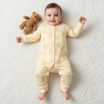 Pack of 3 Juniors Cotton Round Neck Long Sleeves Sleepsuit with Animal Print
