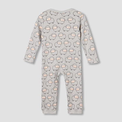 Pack of 3 Juniors Cotton Round Neck Long Sleeves Sleepsuit with Animal Print