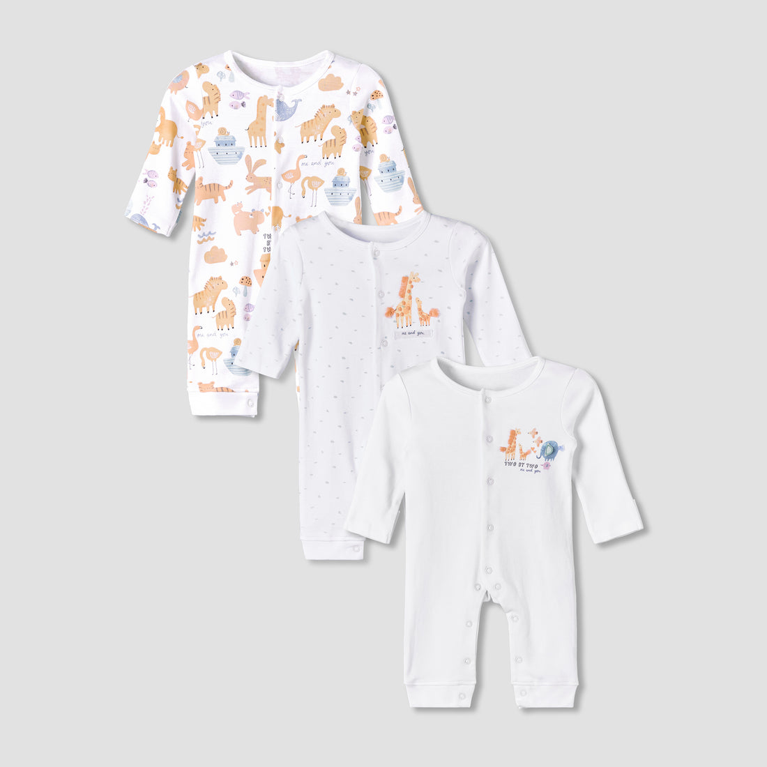 Pack of 3 Juniors Cotton Long Sleeve Sleepsuit with Safari Print